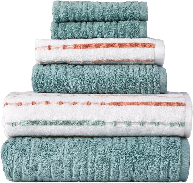 SKL Home CloudSoft/Modesto Stripe Bath Towel Set, Teal/Multi | 2 Bath towels by SKLHomebySaturdayKnightLtd