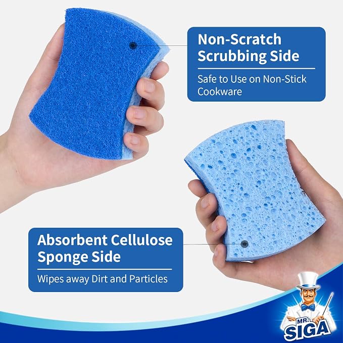 MR.SIGA Non-Scratch Cellulose Scrub Sponge, Dual-Sided Dish Sponge, 12 Pack | - Image 4