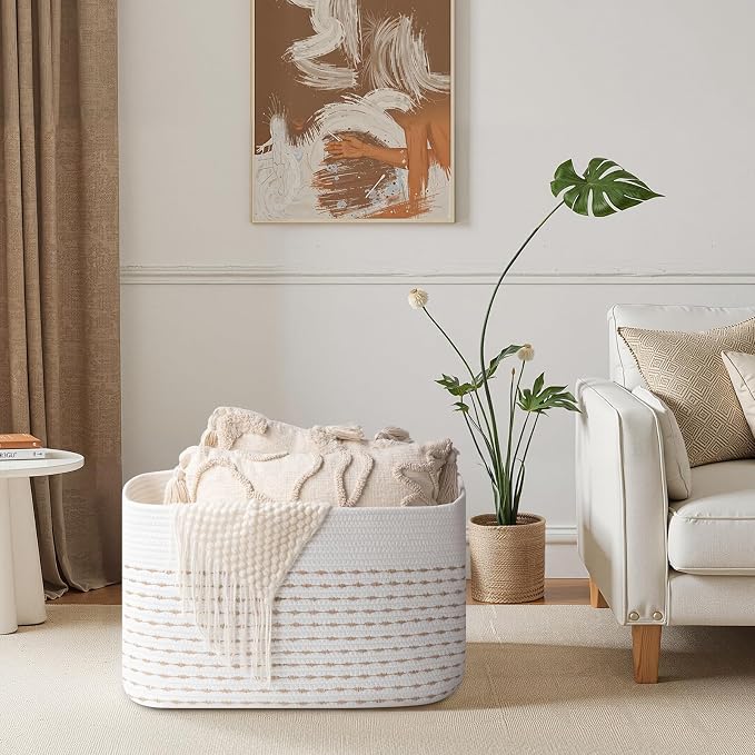 OIAHOMY 75L Large Blanket Basket Rectangle Storage Basket Light Yellow - Image 3