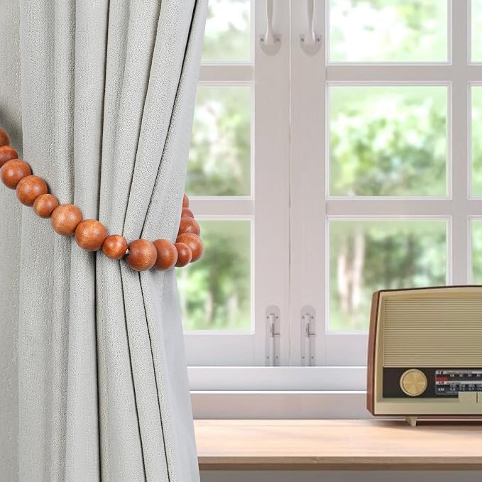 KLOGTSIND Wood Bead Curtain Tiebacks, 4 Pack Curtain Tie Backs - Image 5