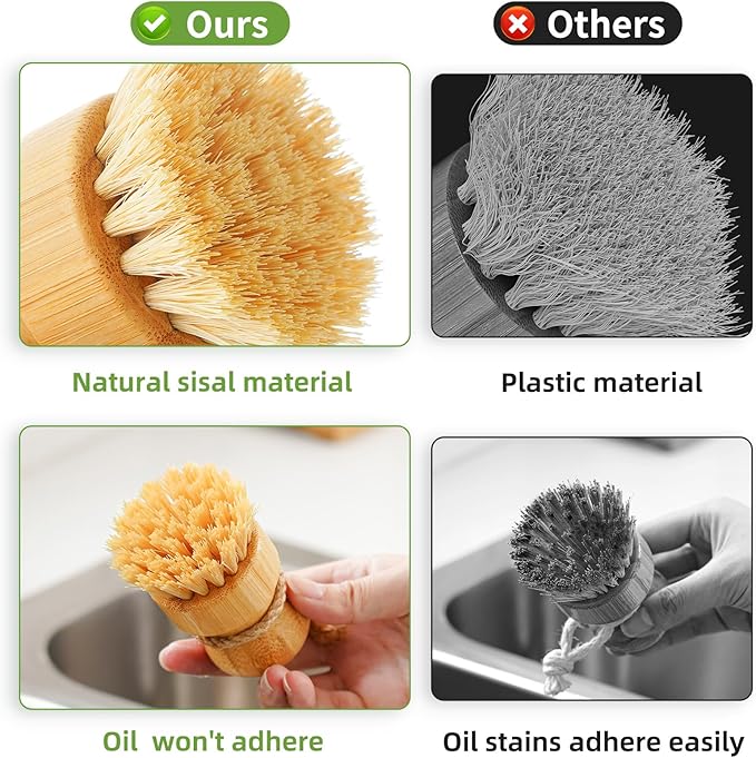 SUBEKYU Bamboo Dish Scrub Brush, Produce Brush, 2 Pack - Image 4