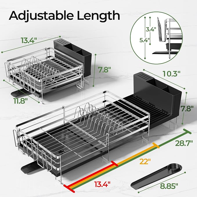 Large Dish Drying Rack, Expandable Dish Rack, Stainless Steel Anti-Rust Dish - Image 7