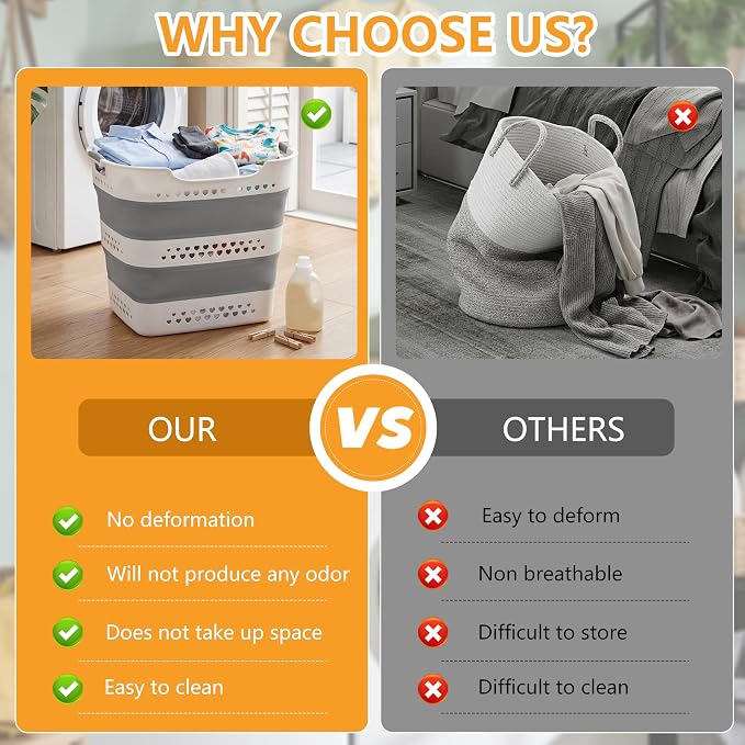 2 Pcs 42L Collapsible Laundry Baskets- Foldable Laundry Basket - Image 6