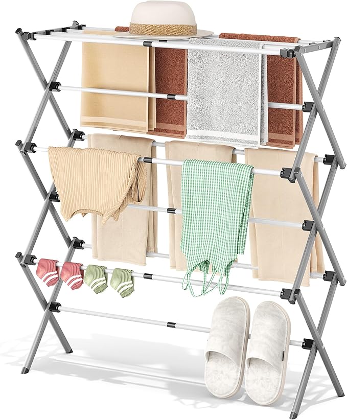 3-Tier Foldable Clothes Drying Rack, 37.6" H, Tool-free Assembly, Extendable by APEXCHASER