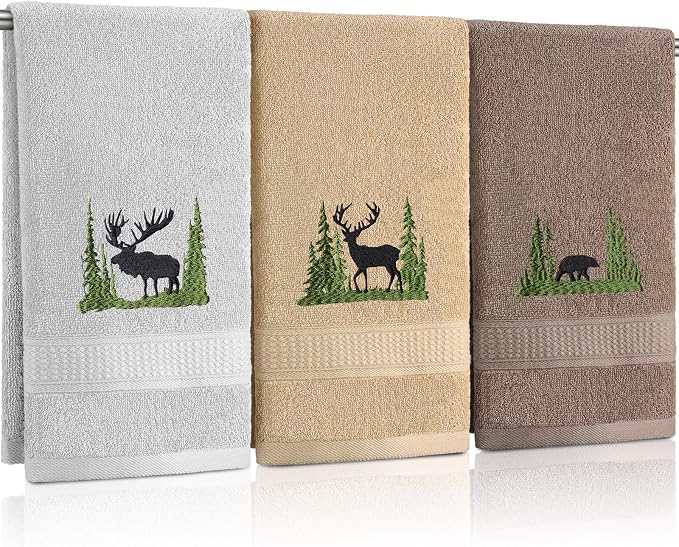 3 Pcs Farmhouse Cabin Bear Hand Towels Hand Towels by FuWeave