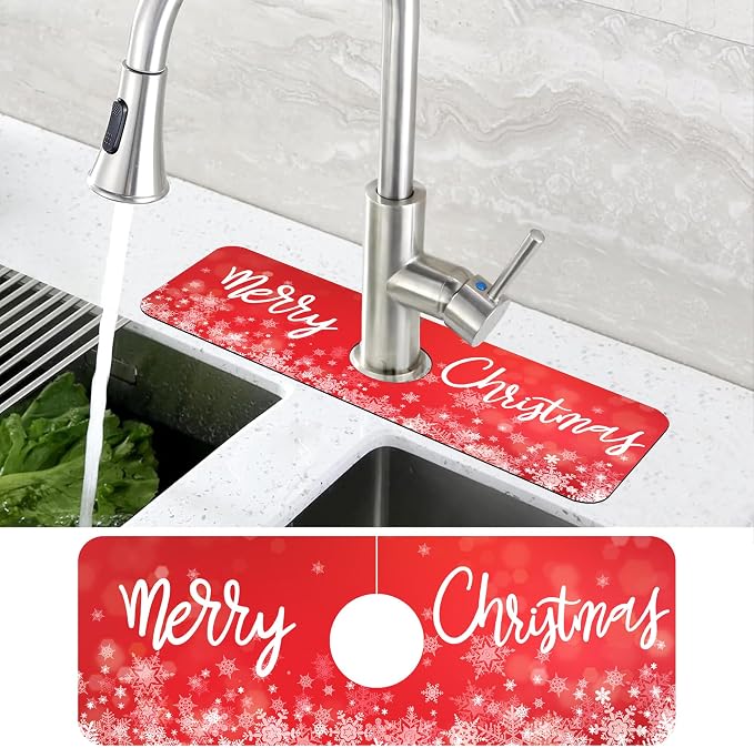 Merry Christmas Snowflake Kitchen Sink Splash Guard Mat Absorbent Fast Drying - Image 4