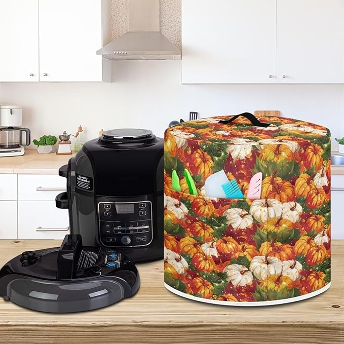 3 Quart Pressure Cooker Dust Cover with Top Handle and Storage Pockets Kitchen Appliance Protector Cover for Air Fryer Rick Cooker Pumpkins Maple Leaf Thanksgiving Day Decor
