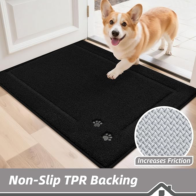 BEQHAUSE Dog Door Mat for Muddy Paws 32"x70" Dirt Trapper Absorbent Doormat Non Slip Entryway Rugs Washable Stain Resistant Welcome Floor Mat Soft Low-Profile for Front Back Door, Black