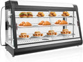 48-inch Commercial Food Warmer Display Case, 3-Tier Countertop Food Pizza Pastry Warmer w/ 3D Heating with LED Lighting Removable Shelves Glass Door, Pastry Display Case for Buffet Restaurant