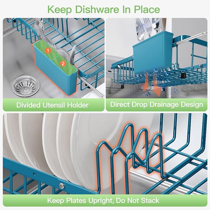 JASIWAY Blue Dish Drying Rack Over the Sink - Image 9