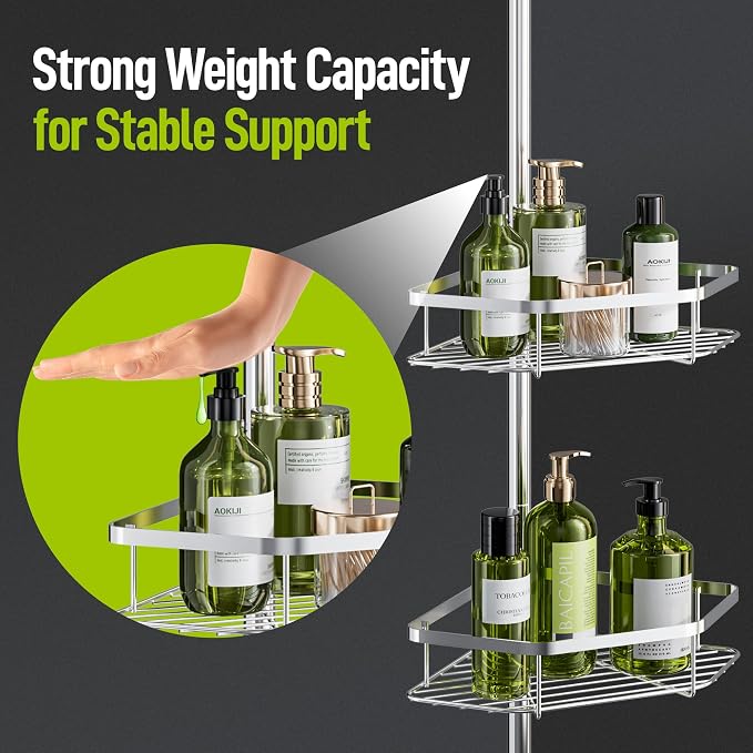 LAMU Corner Shower Caddy Tension Pole, 4-Tier Stainless Steel Organizer - Image 8