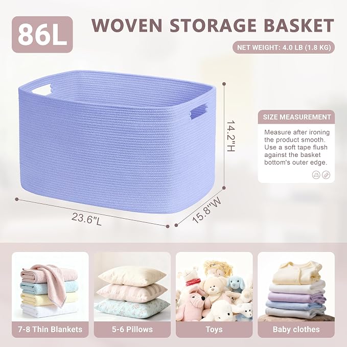 86L Large Woven Laundry Basket Hamper - Image 2