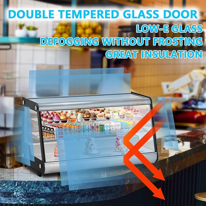 8.1 Cu.Ft Commercial Glass Door Refrigerator | Countertop Display Fridge with LED Lighting for Bakeries, Cafes, Convenience Stores | Energy Efficient, Adjustable Shelves, Auto-Closing Door