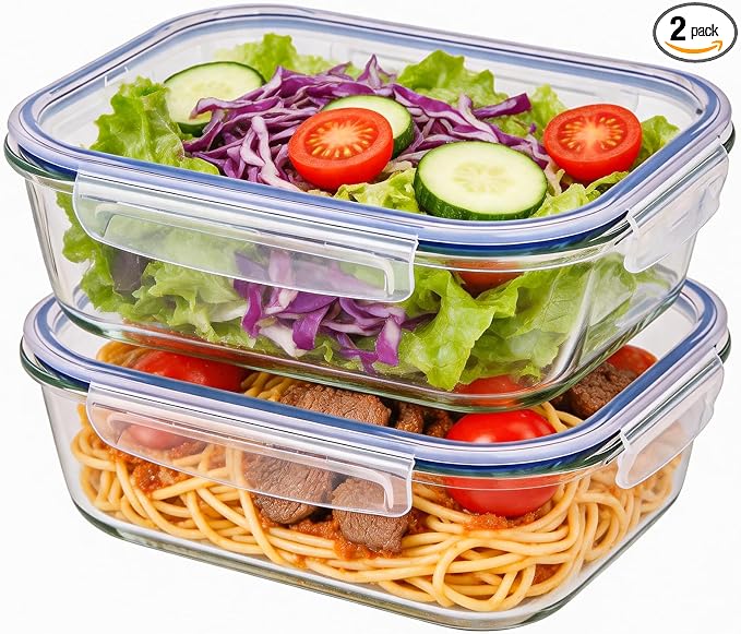 Liuruiyu 2 Pack 2260ml/76.4oz Glass Food Storage Containers by Liuruiyu