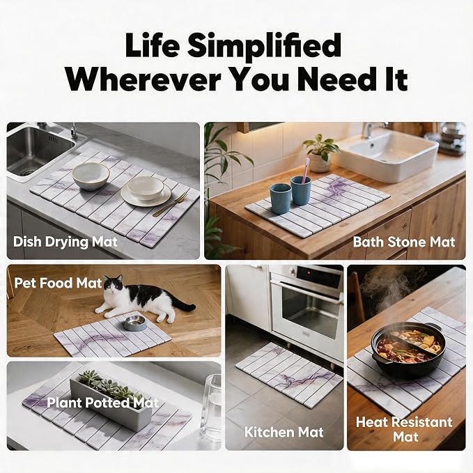 Stone Drying Mat for Kitchen Counter, Quick Diatomaceous Earth Mats for Dishes - Image 7