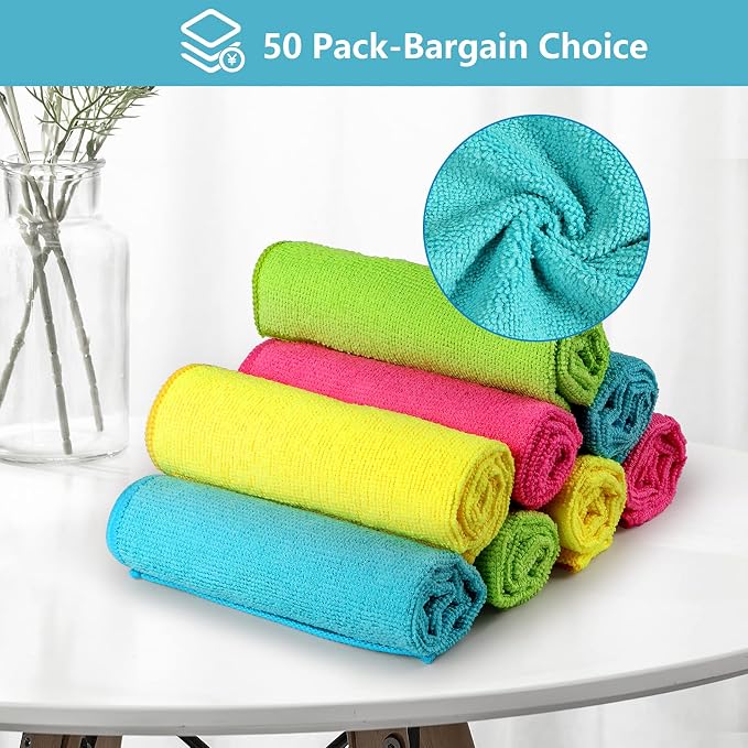 HOMEXCEL 50PK Microfiber Cleaning Cloth, Cleaning Rag - Image 3