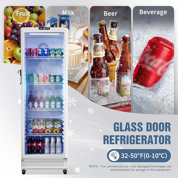 BEYOU Beverage Refrigerator, 8.5 cu. Ft Commercial Refrigerator Merchandiser with single Glass Door, Display Fridge for Living Room, Bar, Garage（White）
