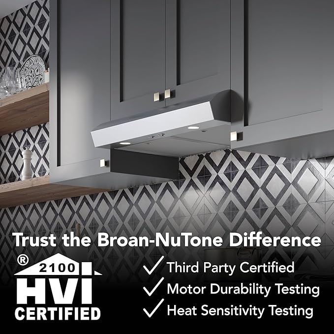 Broan-NuTone 30-Inch Stainless Steel Under Cabinet Range Hood- Modern Design with Quiet Power at 350 CFM, 1.5 Sones for Powerful Kitchen Ventilation
