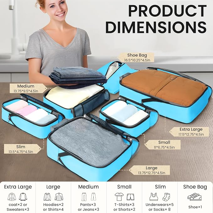 BAGAIL 4 Set/6 Set/8 Set Compression Packing Cubes Travel Accessories - Image 2