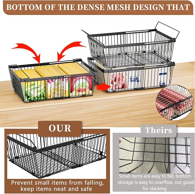 Large Freezer Organizer Bins，Upgraded Bottom Leak-Proof net，Fit 10 to 20 Cu.Ft Deep Freezer，2 Pack， Expandable Stackable Chest Freezer Organizer Bins , for Fridge, Deep Freezer, Cabinet