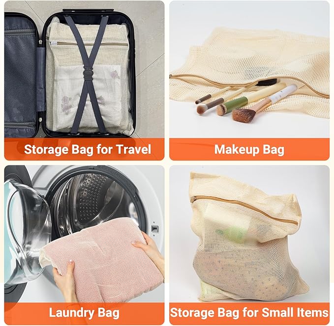 6Pcs Organic Cotton Mesh Laundry Bags - Image 5
