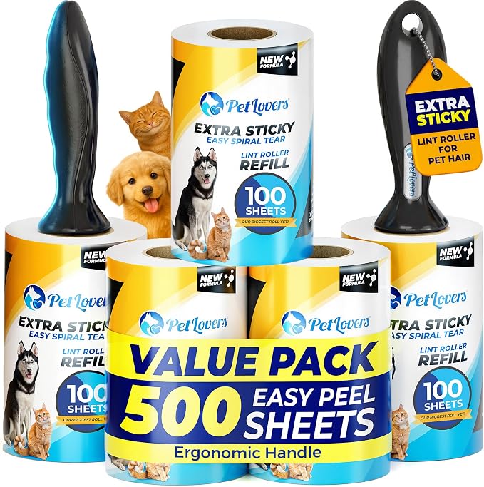 PetLovers Extra Sticky Lint Roller Mega Value Set 500 Sheets by PetLovers