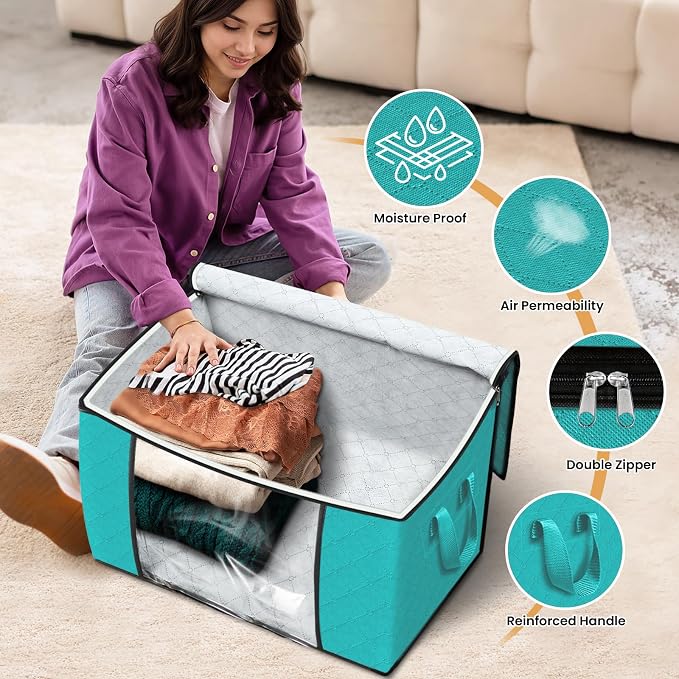 90L Clothes Storage, Foldable Thick Fabric Blanket Storage Bags | Foldable - Image 4