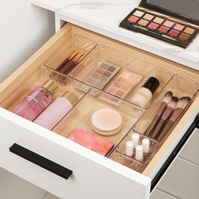 Vtopmart 10 Pack Clear Drawer Organizer Bins, 4 Sizes Makeup Storage Trays | - Image 2