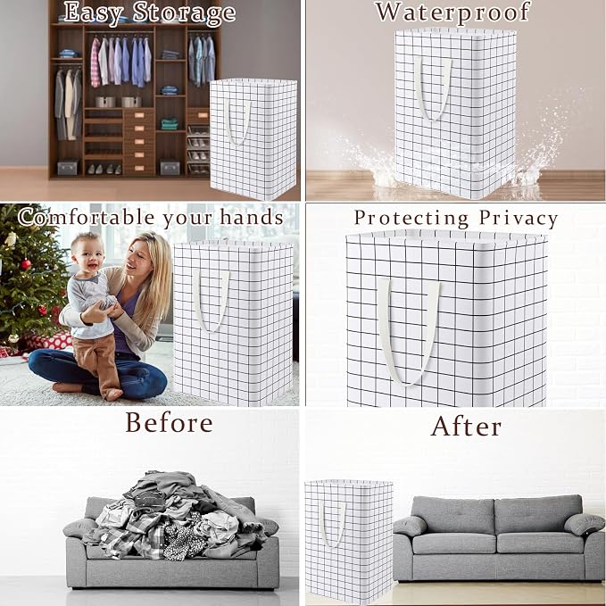 Waterproof Laundry Hamper Collapsible Laundry Basket Leather Handle Laundry Bag - Image 3