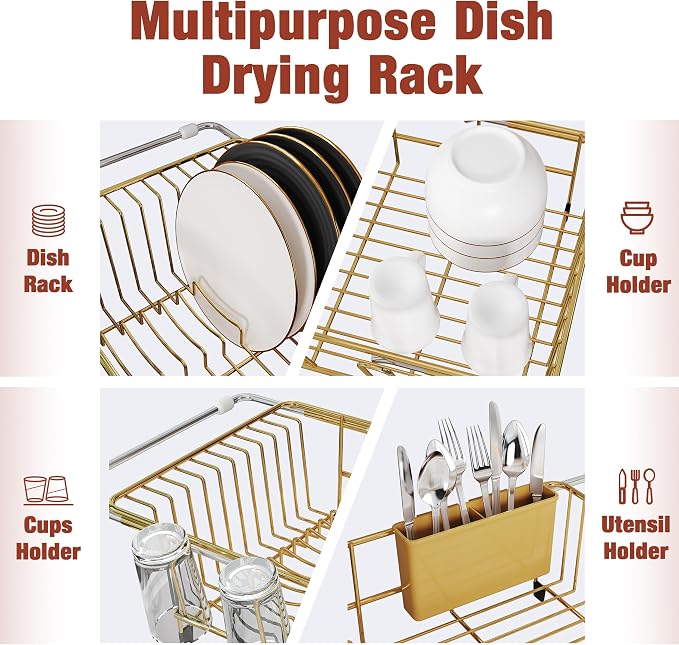 JASIWAY Gold Dish Drying Rack in Sink, Dish Drainer - Image 6