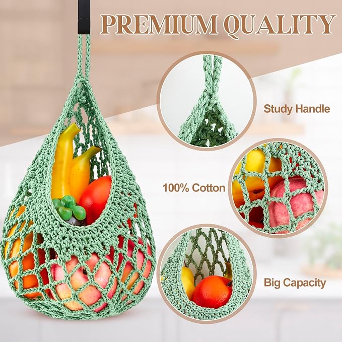 Honeydak 3 Hanging Baskets, Sage Green, Cotton Rope - Image 6