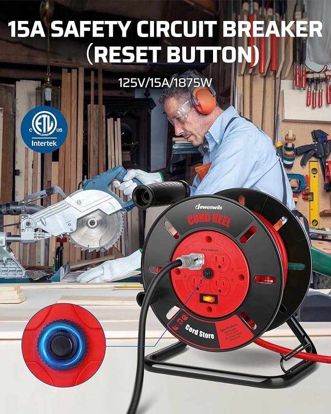 DEWENWILS Extension Cord Storage Reel, Hand Wind Retractable Open Cord Reel | - Image 4
