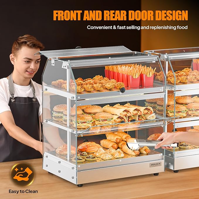 Bonnlo Commercial Food Warmer Display Pizza Warmer, 3-Tier Electric Countertop Food Warmer with LED Acrylic Door Removable Shelves Temp Control, Food Display Warmer for Buffet Restaurant, 120V 500W