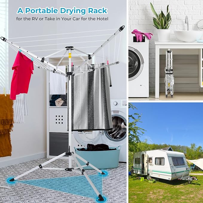 JS HANGER Drying Natural Clothes Airer Outdoor Portable 4-arm Aluminum Drying - Image 6