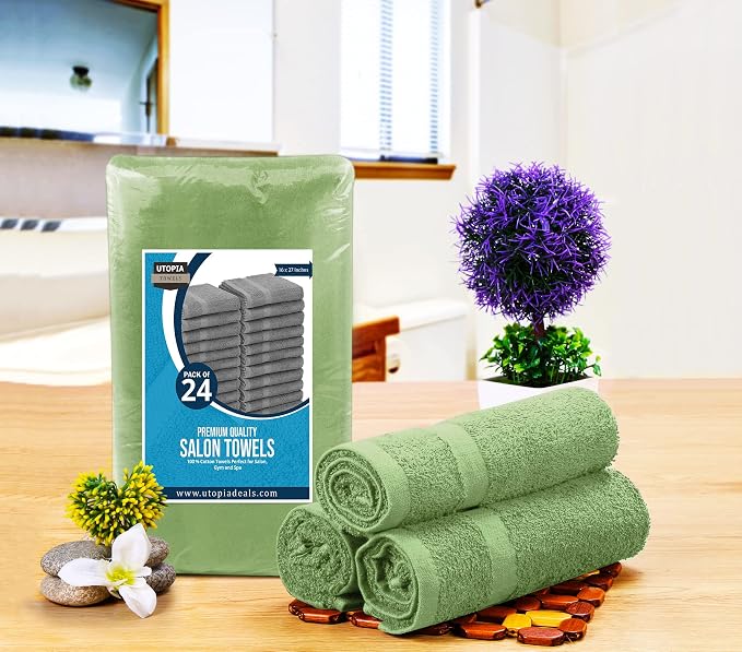 Utopia Towels Salon Towels, 16x27 in, 100% Cotton, Sage Green | Highly - Image 2