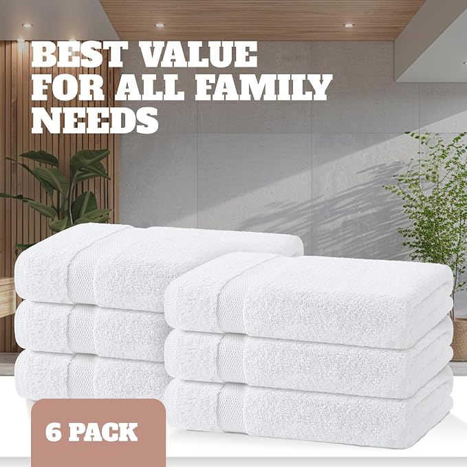 White Bath Towels 24x50 Inch, 6 Pack - Image 4
