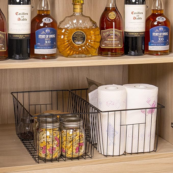 Freezer Organizer Bins - 3 Pack Stand Up Freezer Baskets for 16，17，21 cu.ft Upright Freezer, Wire Storage Baskets with Built-in Handles, Easy to Access Frozen Food Allow Air Circulation, Black