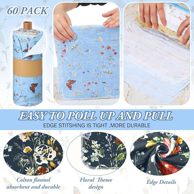 Reusable Kitchen Cloths Cotton Towel, 60 Pack, Rich Flowers - Image 4