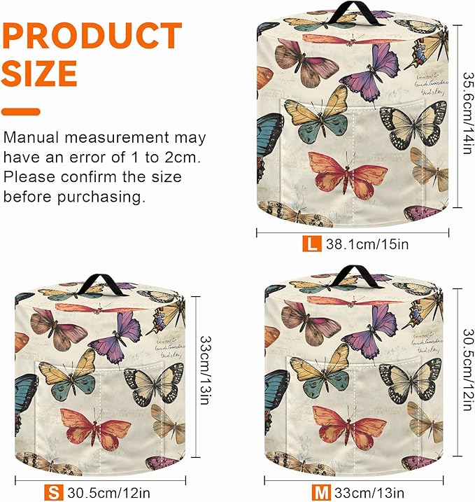 Kitchen Appliance Accessories Dust Cover for 3-6-8 Quart Instant Pot, Pressure Cooker, Air Fryer & Crock Pot,Decorative Appliance Cloth Cover with Top Handle & Storage Pockets (Butterfly, 8 Quart)