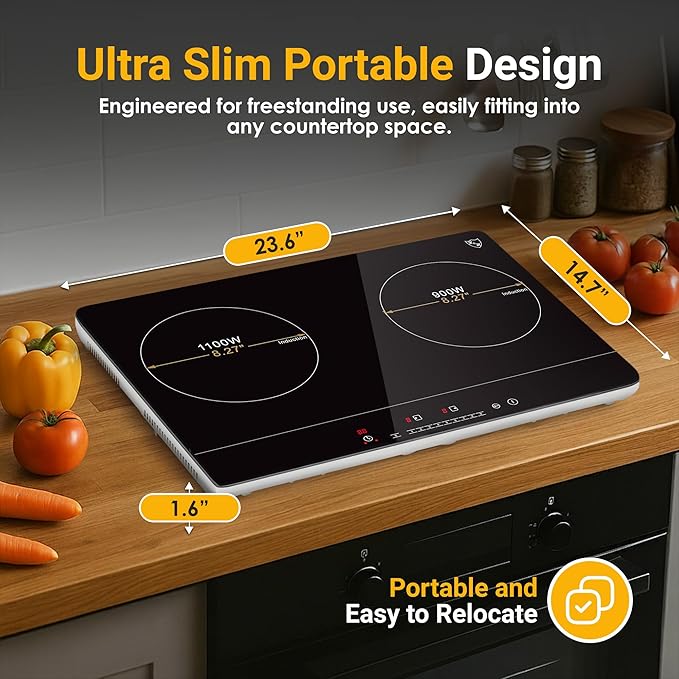 K&H Single Induction Cooktop - Built-In Electric Stove Top with 9 Heating Levels - 120V & 1800W Built-in Single Burner Ceramic Glass Induction Cooktop - Touch Control, Timer & Child Lock, SIN-1801