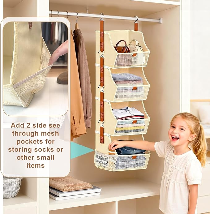 Fabric Hanging Closet Clothes Organizers and Storage Detachable 4 Tier | - Image 5
