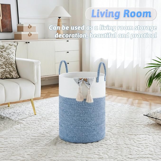 Laundry Basket, Woven Cotton Rope Laundry Hamper, 60L - Image 2