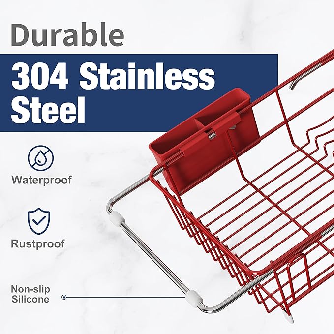 JASIWAY Red Dish Drying Rack in Sink, Dish Drainer - Image 3