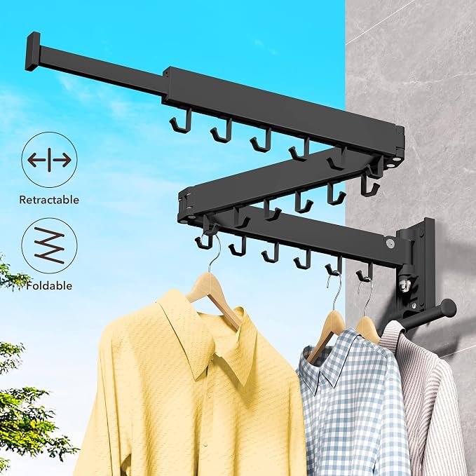 ZdwCyl Wall Mounted Clothes Hanger, Clothes Drying Rack, Laundry Drying Rack - Image 3