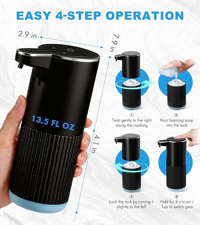 RYTOXILO Automatic Soap Dispenser, 1 Pack Black Touchless Liquid Soap Dispenser - Image 2