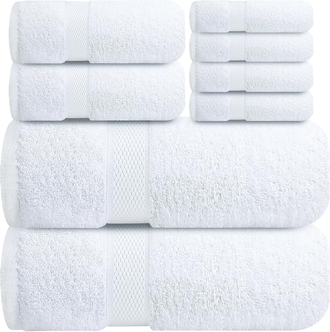 Infinitee Xclusives 100% Cotton Bath Towel Set – 8 Piece Bathroom Towel Set | – by InfiniteeXclusives