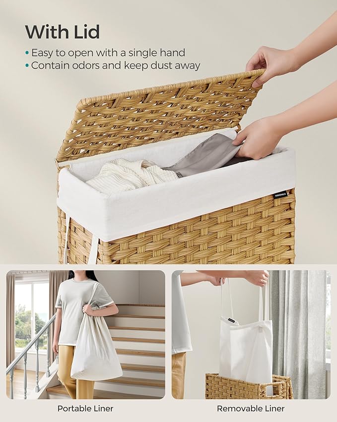 SONGMICS Laundry Hamper with Lid, 14.5 Gal Synthetic Rattan - Image 3