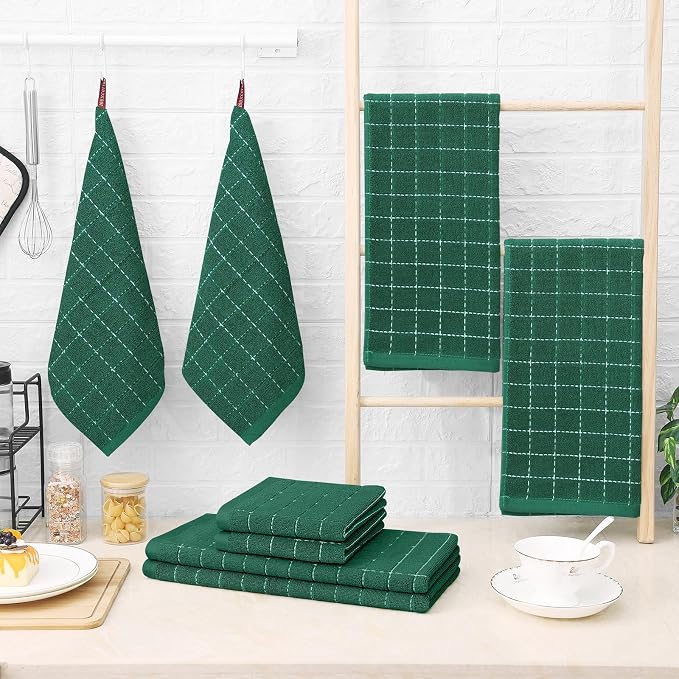 Homaxy Kitchen Towels and Dishcloths Set, Dark Green - Image 8