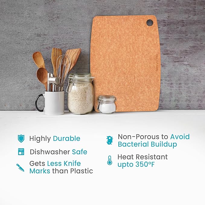 Dishwasher Safe Cutting Board for Kitchen - Large Composite Wood Chopping Board, Thin & Lightweight, Heat Resistant, BPA-Free and Eco-Friendly Cutting Board for Meal Prep, 14.5 x 11.25 Inch (Natural)