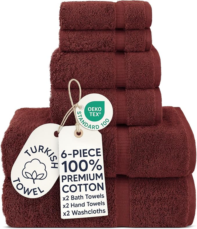Chakir Turkish Linens 100% Cotton 6-Piece Towel Set, Cranberry | Premium by ChakirTurkishLinens